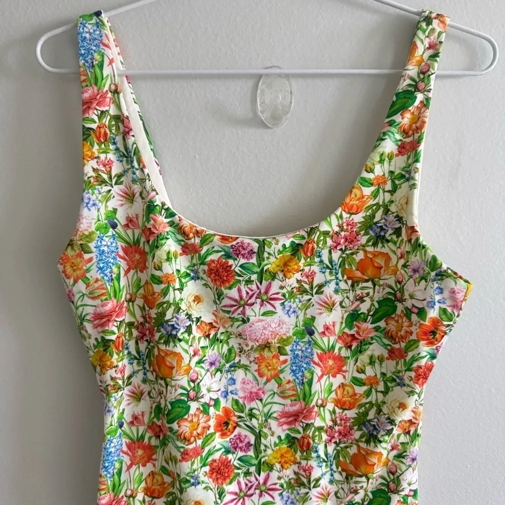 Onia Rachel Floral Scoop One-Piece in Lily White Size Large